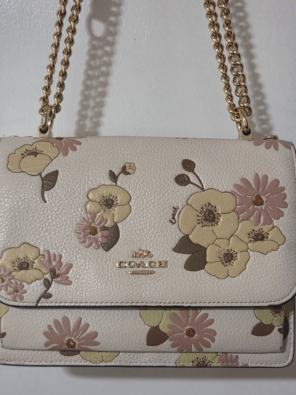 Coach Floral Leather Crossbody Bag in Cream and Pink